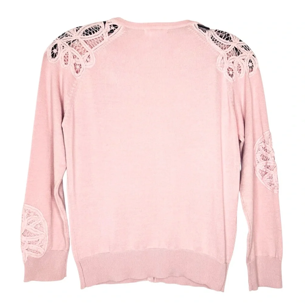 Sundance Pink Cotton Crochet Lace Inset Button Up Cardigan